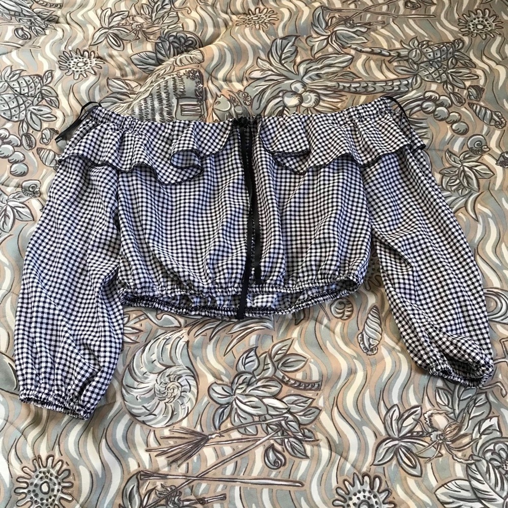 Forever 21 off shoulder plaid top